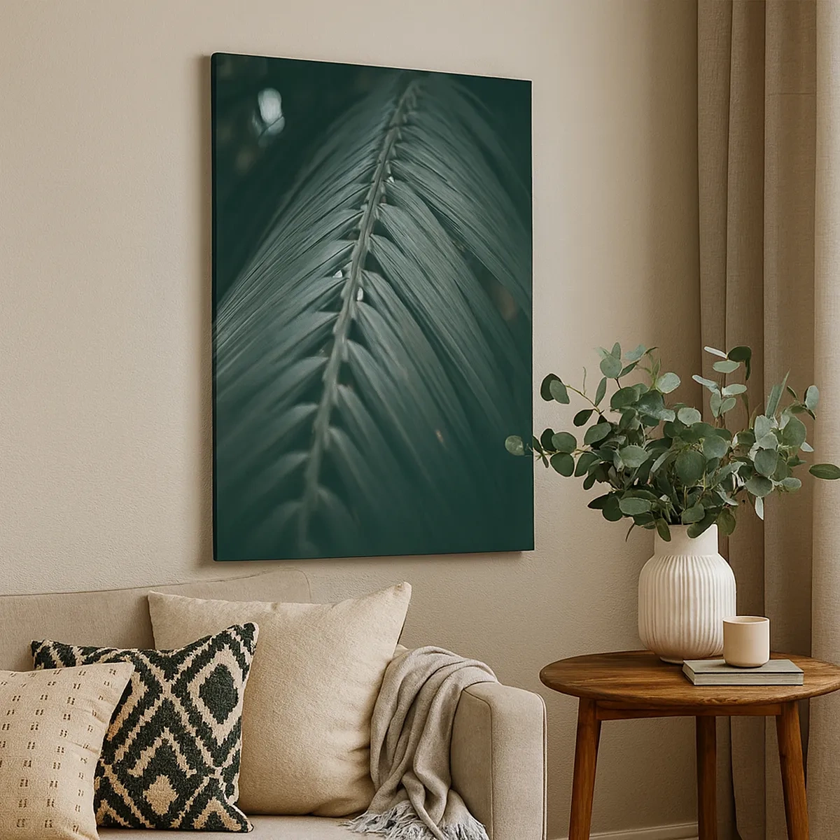 Impression sur toile - Image sur toile - Gros plan d'un détail de feuille de palmier aux tons sombres - 50x70cm - Précision de la nature - Décoration murale moderne pour le salon et la chambre ARTTOR
