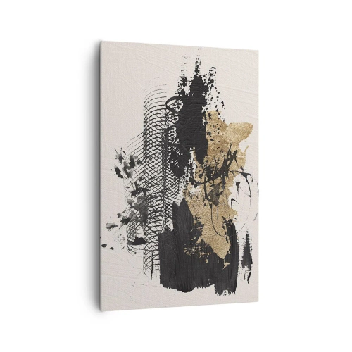 Impression sur toile - Image sur toile - Une peinture abstraite en noir et or avec des lignes et des structures dynamiques. - 80x120cm - Composer avec passion - Décoration murale moderne pour le salon et la chambre ARTTOR