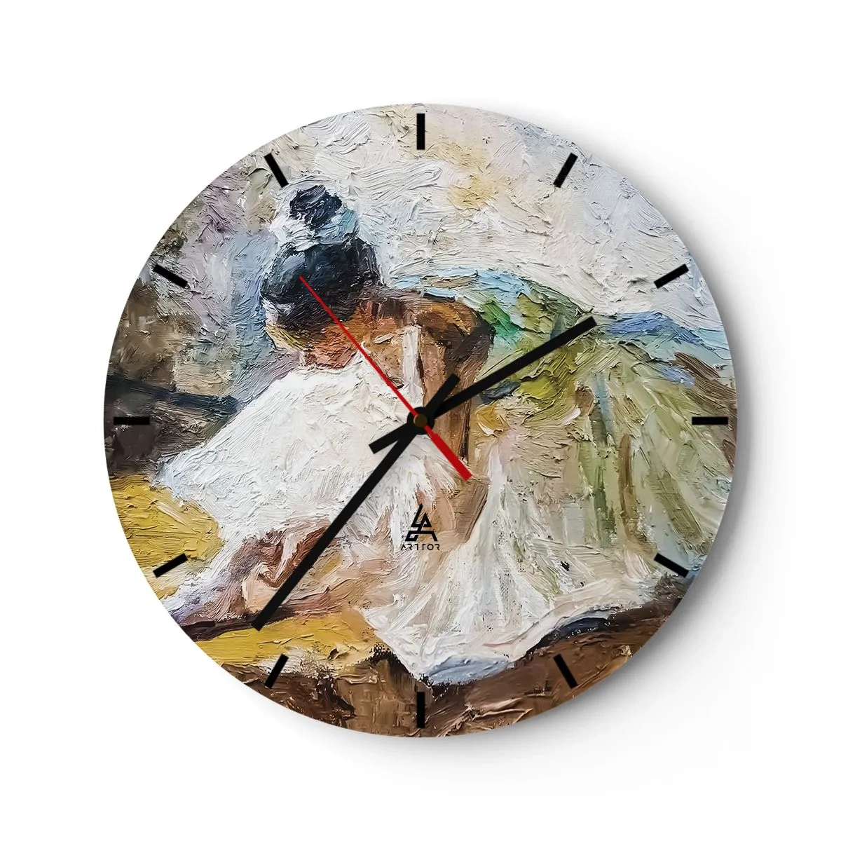 Horloge murale - Pendule murale - Une danseuse de ballet en robe blanche représentée dans un style impressionniste. - 30x30cm - D'après un tableau de Degas - Décoration murale moderne pour le salon, la cuisine et la chambre ARTTOR