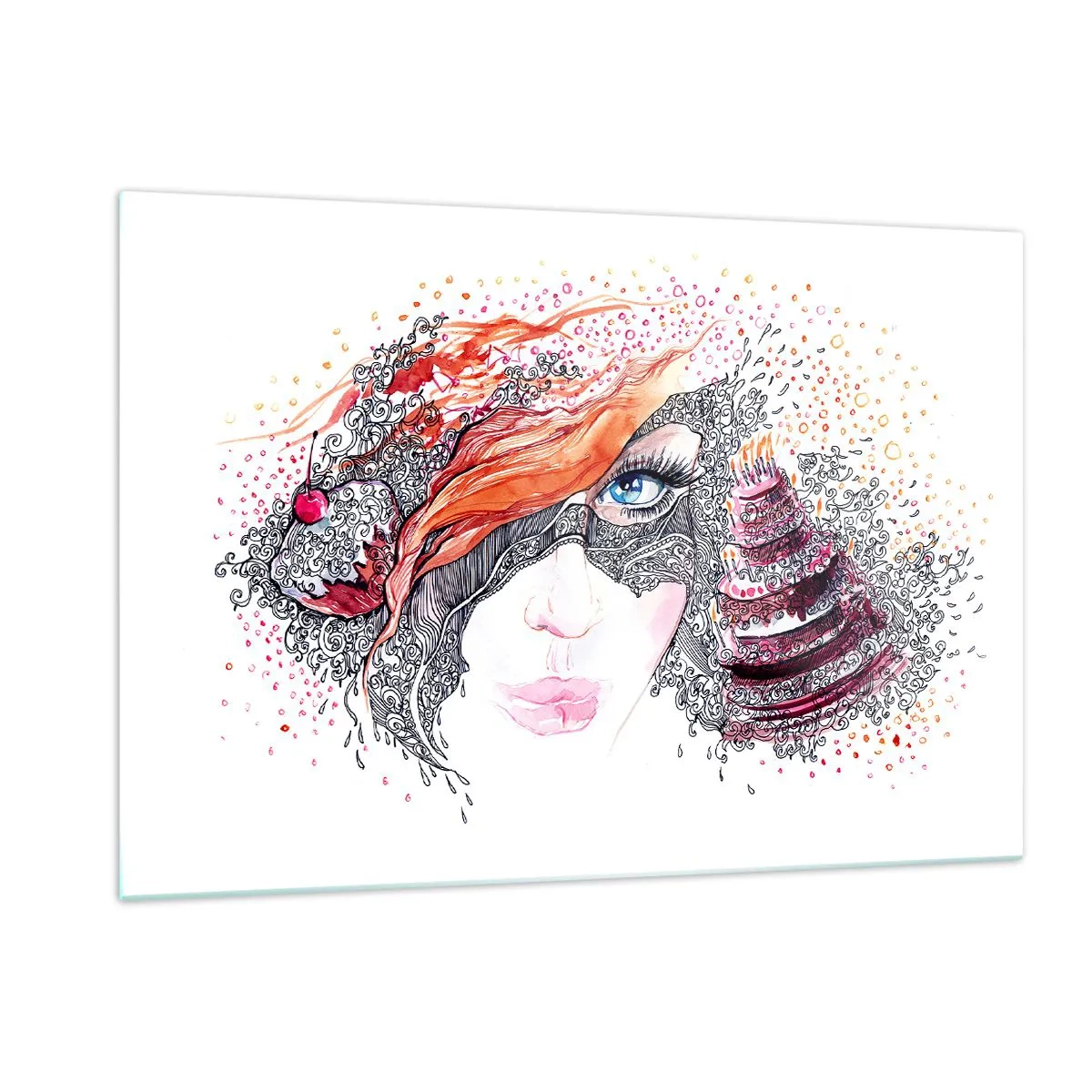 Impression sur verre - Image sur verre - Portrait d'une femme aux motifs dynamiques et aux accents rouges - 120x80cm - Avec elle, c'est tous les jours la fête - Décoration murale moderne pour le salon et la chambre ARTTOR