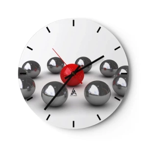 Horloge murale - Pendule murale - Un cercle en argent et rouge - 40x40 cm
