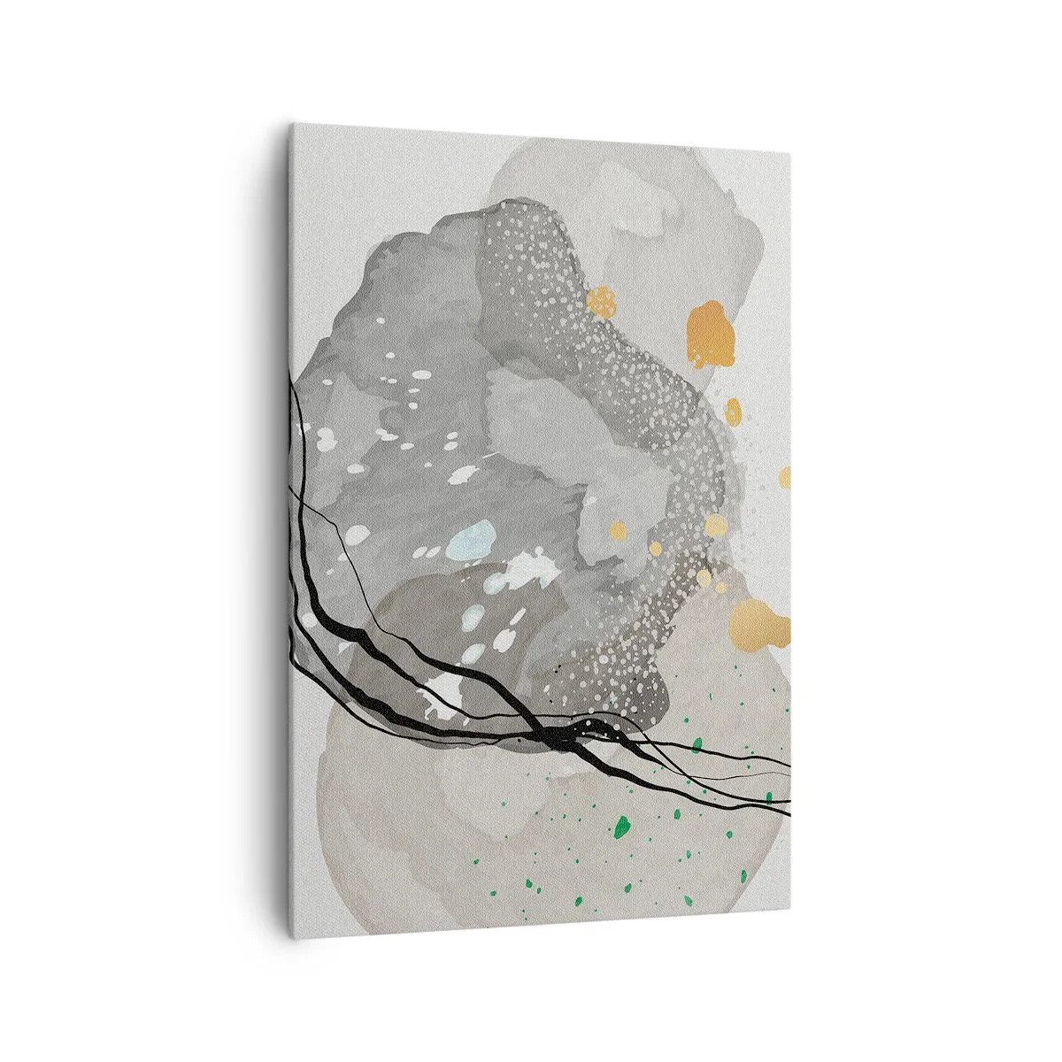Impression sur toile - Image sur toile - Formes organiques dans des tons de gris avec des accents de noir et d'or - 70x100cm - Composition organique - Décoration murale moderne pour le salon et la chambre ARTTOR