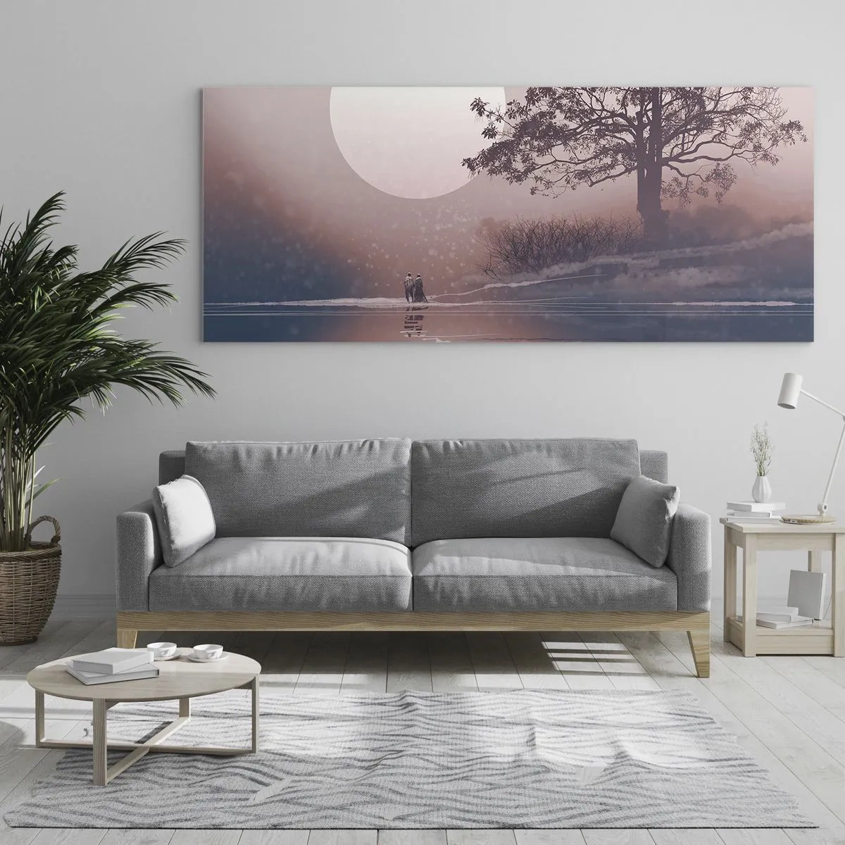 Impression sur verre - Image sur verre - Scène romantique avec la lune et un arbre au bord de l'eau - 160x50cm - Merveilles de la nuit - Décoration murale moderne pour le salon et la chambre ARTTOR
