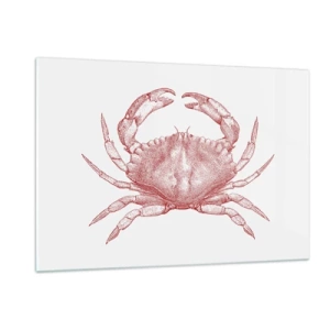 Impression sur verre - Image sur verre - Croquis d'un crabe rouge sur fond clair dans un style rétro - 120x80cm - Le crabe des crabes - Décoration murale moderne pour le salon et la chambre ARTTOR