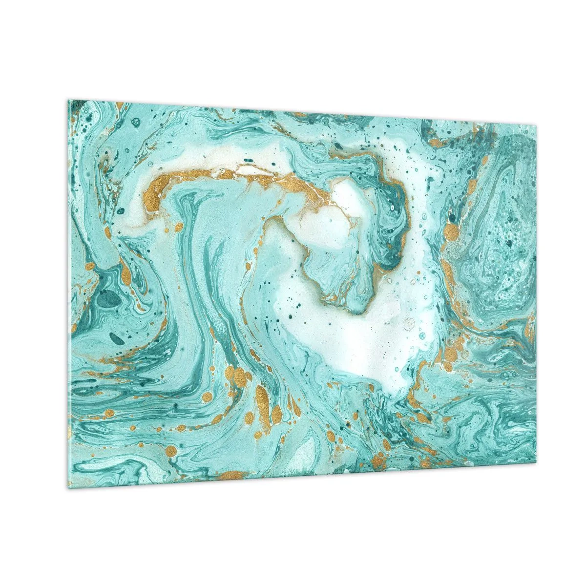 Impression sur verre - Image sur verre - Motif façon marbre turquoise et or - 100x70cm - Sous la grande vague de l'ère Edo - Décoration murale moderne pour le salon et la chambre ARTTOR