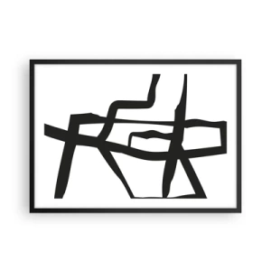 Affiche dans un cadre noir - Poster - Motif minimaliste noir et blanc avec des lignes géométriques - 70x50cm - Conception noir et blanc - Décoration murale moderne pour le salon et la chambre ARTTOR