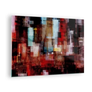 Impression sur verre - Image sur verre - Composition géométrique abstraite dans les tons de rouge - 70x50cm - Mélange de confusions - Décoration murale moderne pour le salon et la chambre ARTTOR
