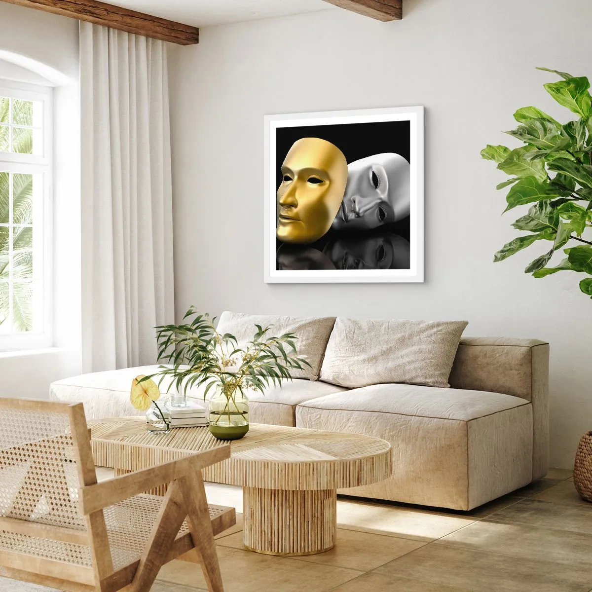 Affiche dans un cadre blanc - Poster - La vie est un théâtre - 60x60 cm