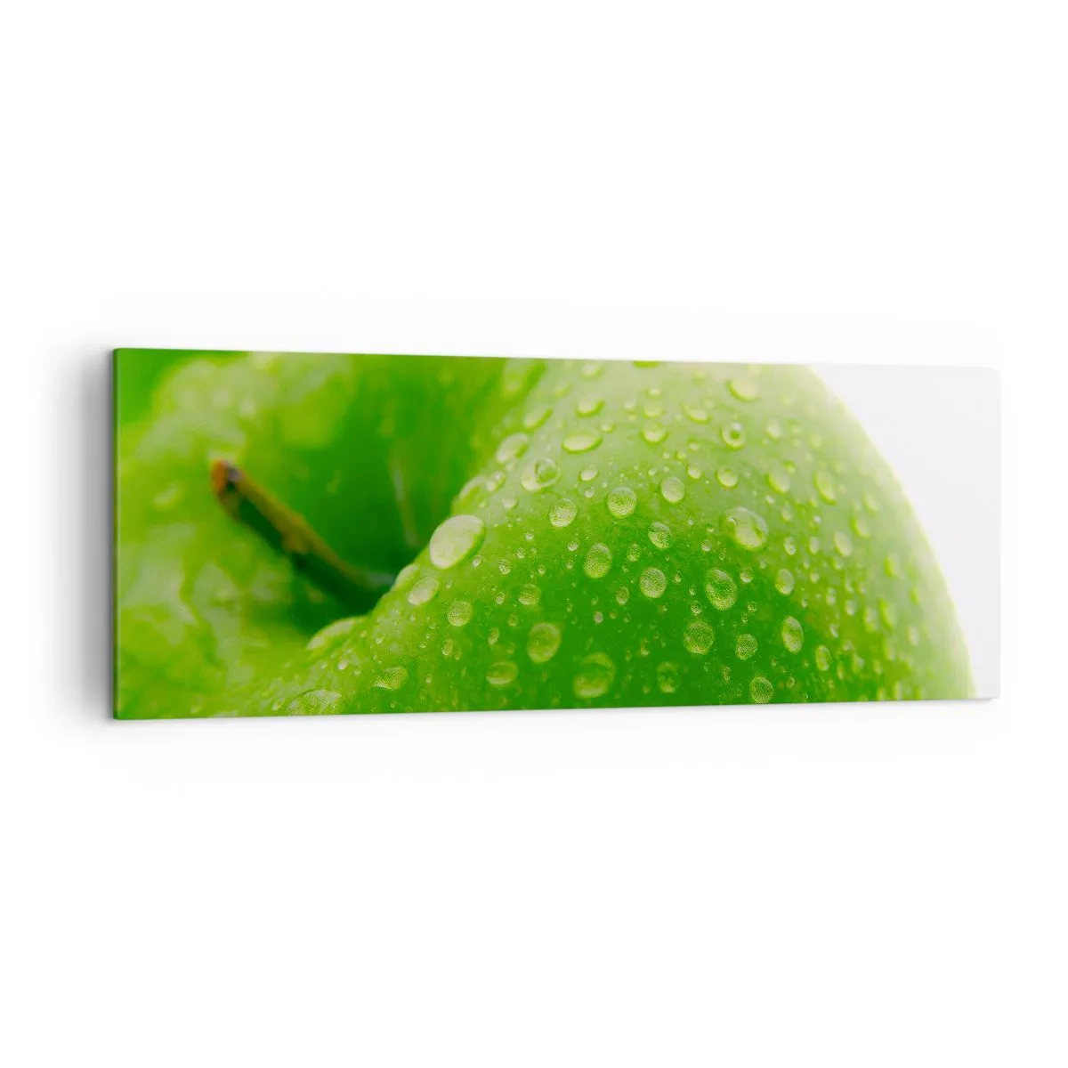 Impression sur toile - Image sur toile - Gros plan d'une pomme verte avec des gouttes d'eau - 140x50cm - Fraîcheur de verdure fraîche - Décoration murale moderne pour le salon et la chambre ARTTOR