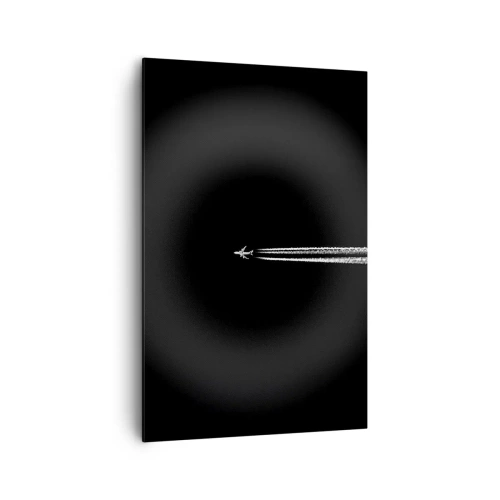 Impression sur toile - Image sur toile - Un avion à réaction avec une traînée de condensation visible sur fond noir - 80x120cm - Dans une autre dimension - Décoration murale moderne pour le salon et la chambre ARTTOR