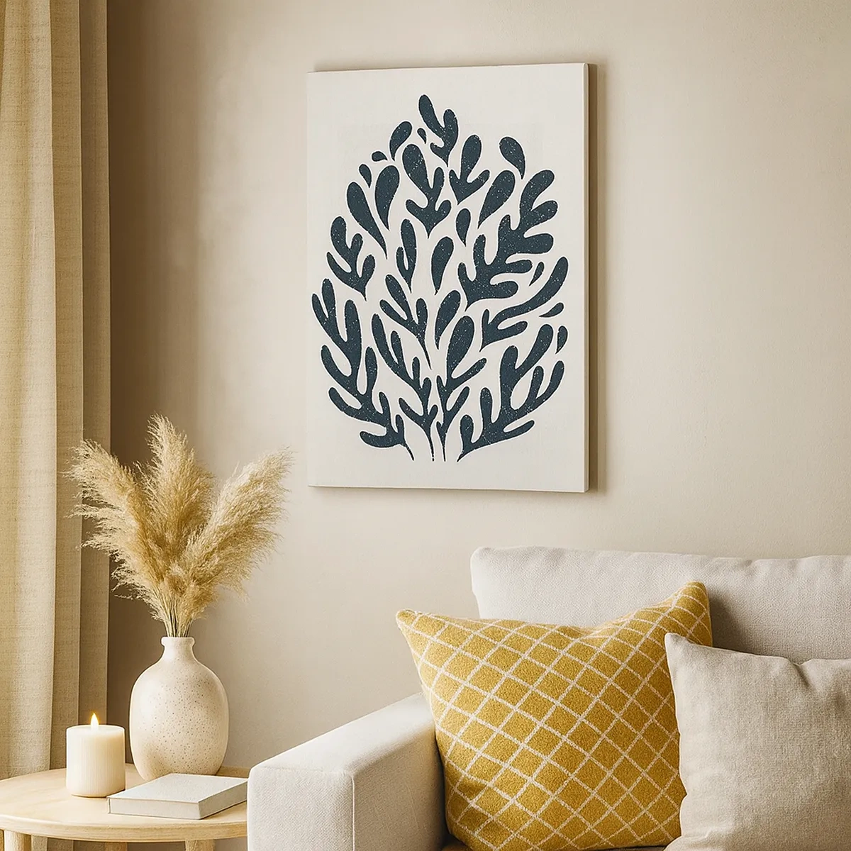 Impression sur toile - Image sur toile - Motif de feuille abstrait sombre sur fond clair - 50x70cm - Formes de la nature - Décoration murale moderne pour le salon et la chambre ARTTOR