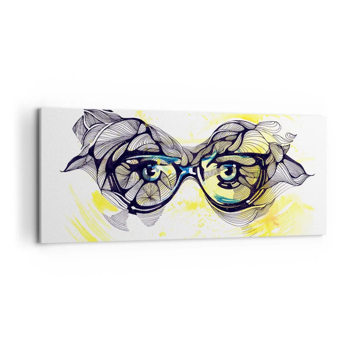 Impression sur toile - Image sur toile - Graphiques artistiques de lunettes aux yeux expressifs - 120x50cm - À travers des lunettes bleues - Décoration murale moderne pour le salon et la chambre ARTTOR