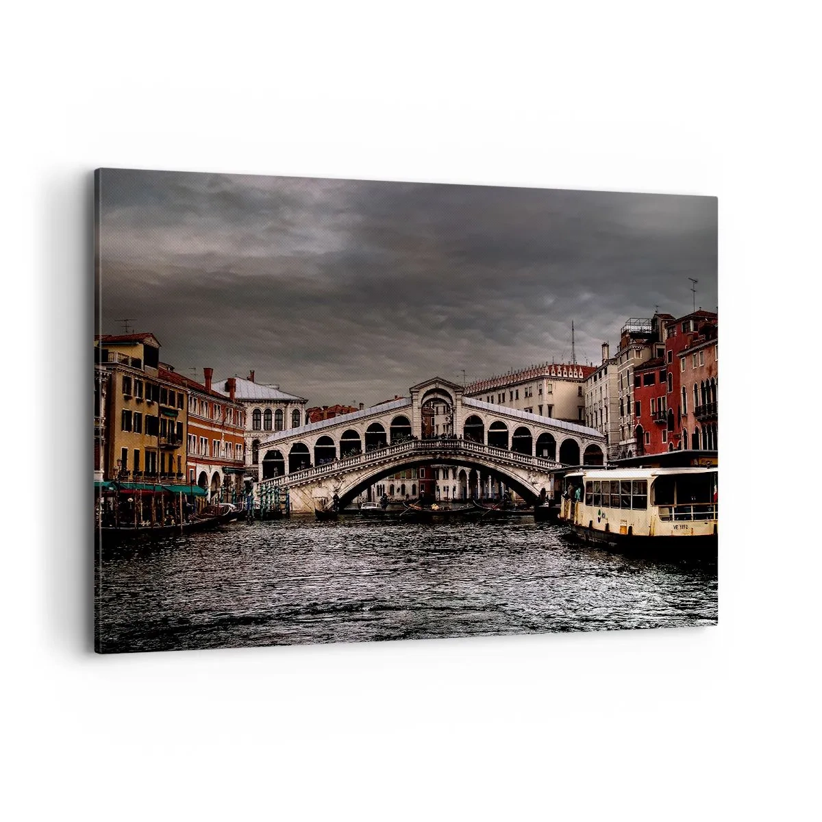 Impression sur toile - Image sur toile - Pont du Rialto à Venise sur le Grand Canal, architecture classique. - 100x70cm - Promesse d'une soirée vénitienne - Décoration murale moderne pour le salon et la chambre ARTTOR