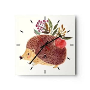 Horloge murale - Pendule murale - Un hérisson mignon avec une pomme et des plantes dans un style illustratif - 30x30cm - Et tu m’apprécies déjà - Décoration murale moderne pour le salon et la chambre ARTTOR