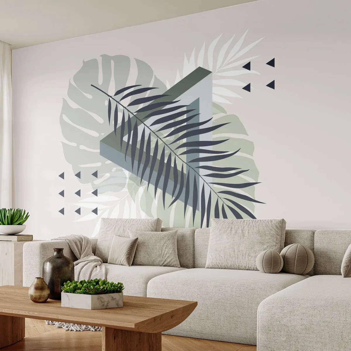 Papier Peint Autocollant Deluxe Sticker - Nature et géométrie - deux odres? - Feuille de Monstera, Feuille de palmier, Graphique - 250x175 cm