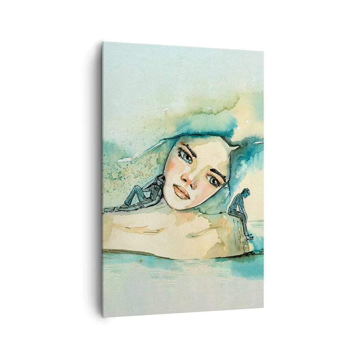 Impression sur toile - Image sur toile - Aquarelle d'un visage de femme avec un motif réfléchissant - 80x120cm - Suis-je bleu? - Décoration murale moderne pour le salon et la chambre ARTTOR