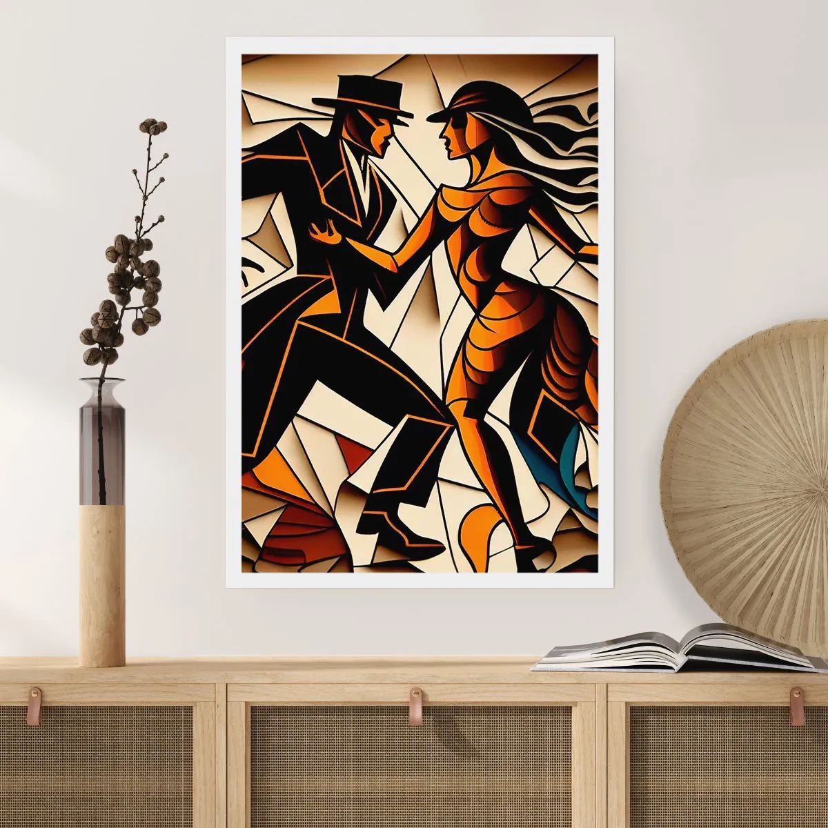 Affiche - Poster - Un couple dynamique dansant le tango dans un style cubiste. - 50x70cm - Danse de passion et de volupté - Décoration murale moderne pour le salon et la chambre ARTTOR