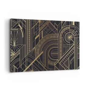 Impression sur toile - Image sur toile - Motifs géométriques dorés sur fond noir dans le style Art Déco - 100x70cm - Concept, idée, plan - Décoration murale moderne pour le salon et la chambre ARTTOR