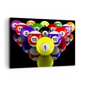 Impression sur toile - Image sur toile - Boules de billard colorées disposées en triangle sur fond noir - 100x70cm - Différentes couleurs de jeu - Décoration murale moderne pour le salon et la chambre ARTTOR