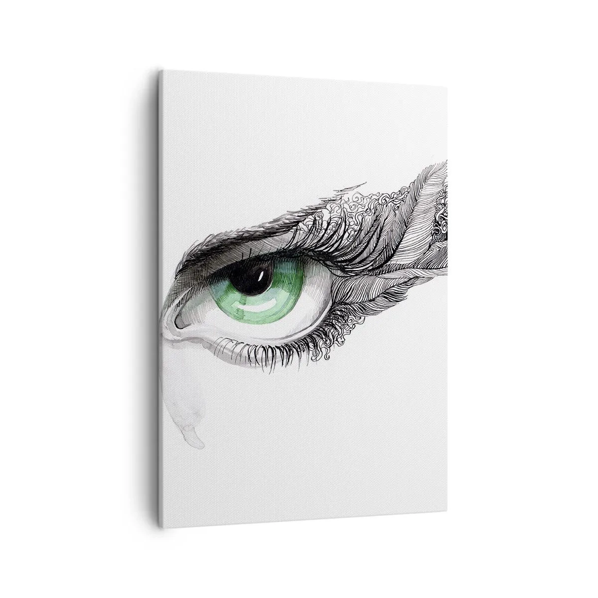 Impression sur toile - Image sur toile - Œil artistique avec iris vert et détails de dessin - 50x70cm - Belle et prête à l'attaque - Décoration murale moderne pour le salon et la chambre ARTTOR