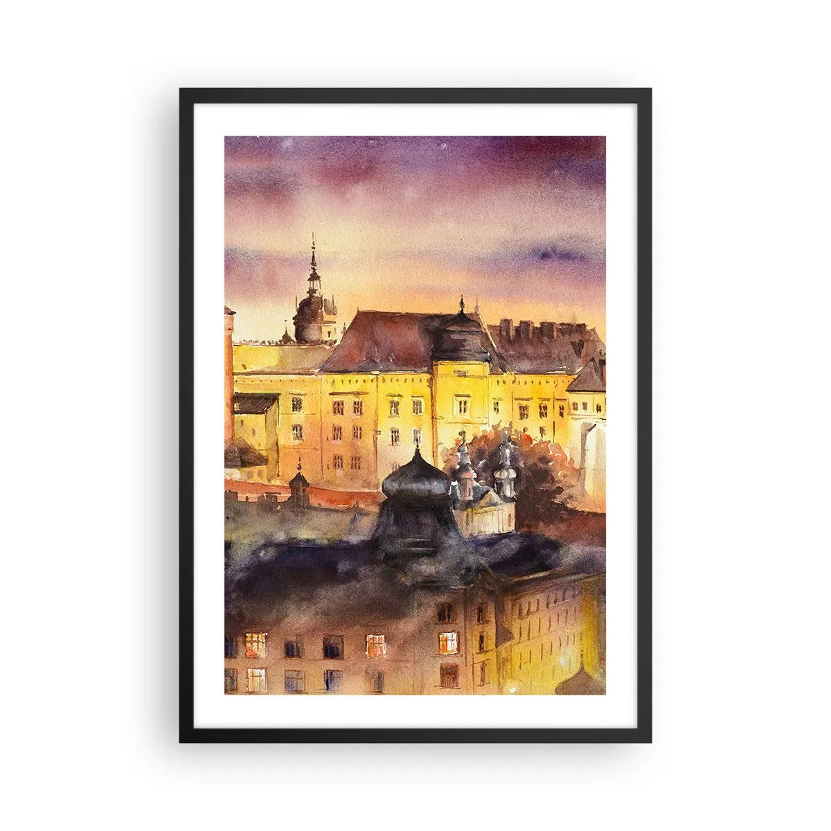 Affiche dans un cadre noir - Poster - Une vue pittoresque de la ville à la lumière du soleil couchant - 50x70cm - Histoire et conte de fées - Décoration murale moderne pour le salon et la chambre ARTTOR