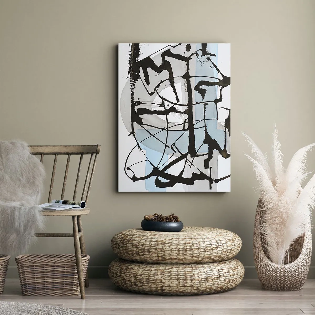 Impression sur toile - Image sur toile - Lignes et formes abstraites en bleu et noir - 80x120cm - Bleu malgré tout - Décoration murale moderne pour le salon et la chambre ARTTOR