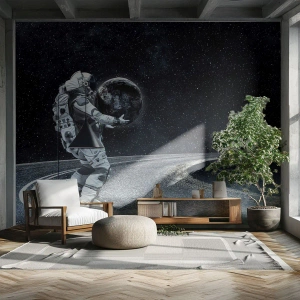 Papier Peint Photo Premium Sand - Un astronaute transportant la Terre dans un voyage parmi les étoiles - 100x70cm - Sur la Voie Lactée - Décoration murale moderne pour le salon et la chambre ARTTOR