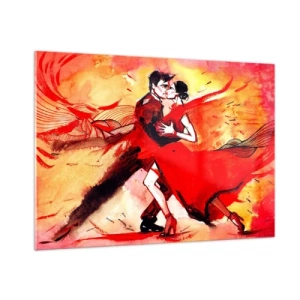 Impression sur verre - Image sur verre - Un couple dansant dans une composition rouge dynamique - 100x70cm - Le rythme violet de la passion - Décoration murale moderne pour le salon et la chambre ARTTOR