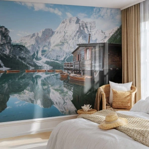 Papier Peint Autocollant Deluxe Sticker - Un matin cristallin en montagne - Paysage de montagne, Soleil, Lac - 250x175 cm