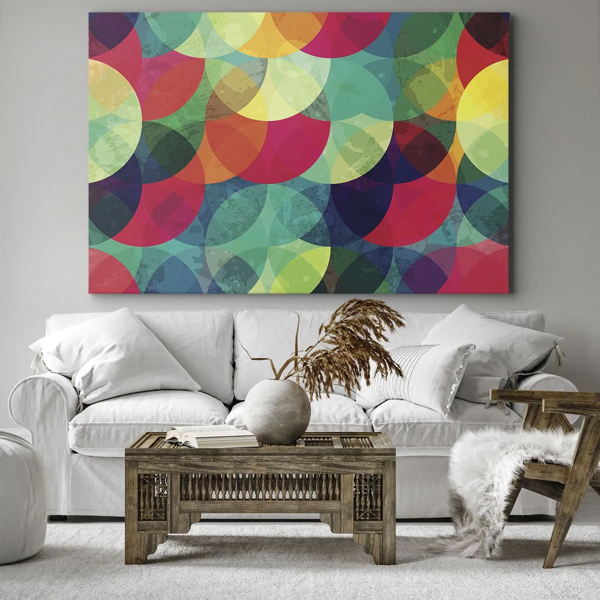 Impression sur toile - Image sur toile - Motifs géométriques colorés composés de cercles et de demi-cercles - 70x50cm - Ascension - Décoration murale moderne pour le salon et la chambre ARTTOR