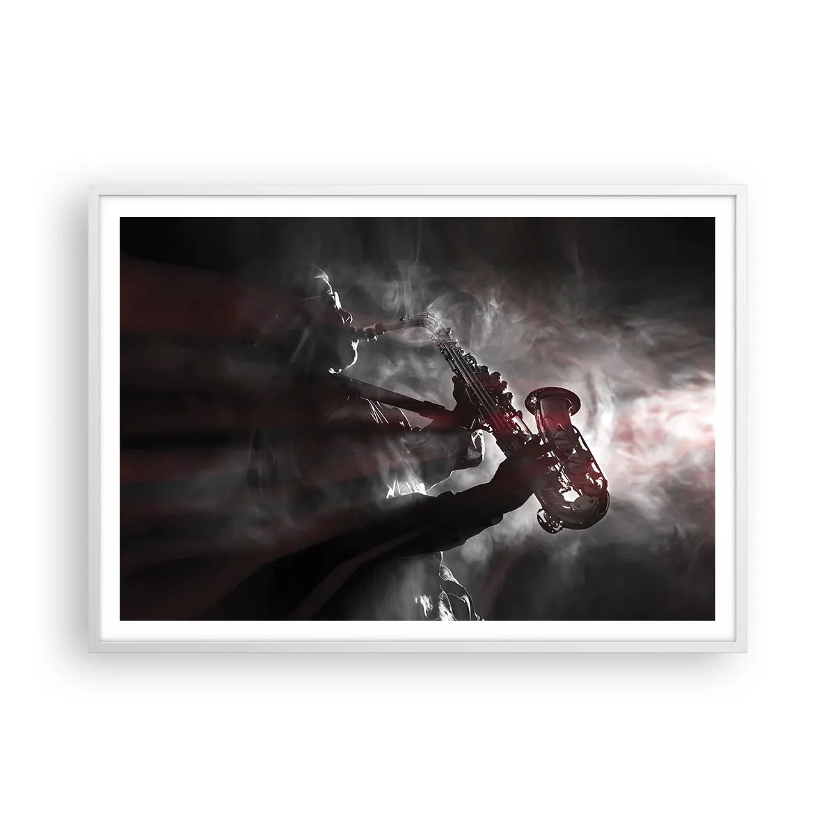 Affiche dans un cadre blanc - Poster - Dans les brumes du jazz - 100x70 cm
