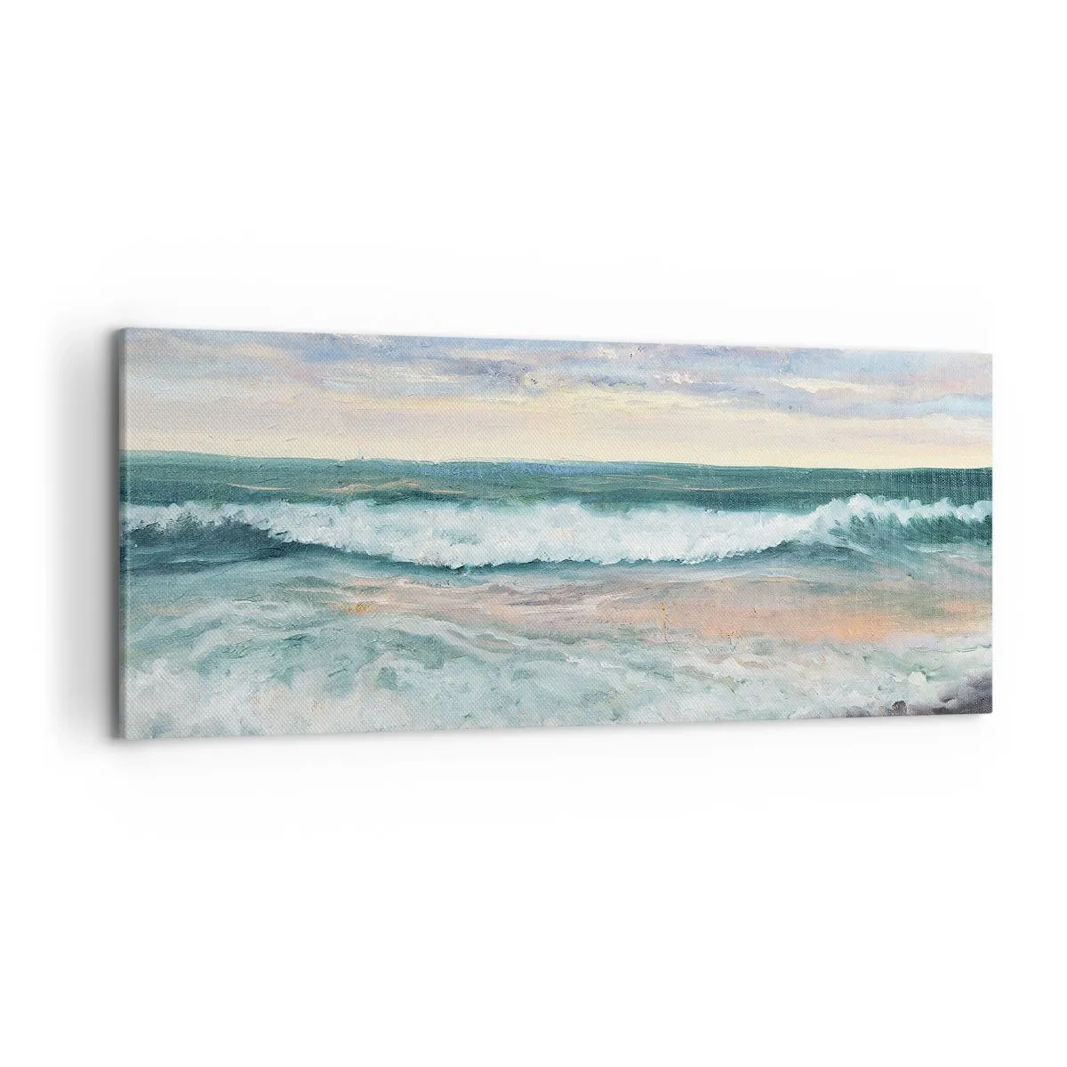 Impression sur toile - Image sur toile - Vagues de la mer contre un ciel nuageux au coucher du soleil - 120x50cm - Ici tu adouciras ton âme - Décoration murale moderne pour le salon et la chambre ARTTOR
