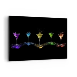 Impression sur toile - Image sur toile - Cocktails colorés dans des verres sur fond noir - 120x80cm - Couleurs de joie en verre de cristal - Décoration murale moderne pour le salon et la chambre ARTTOR