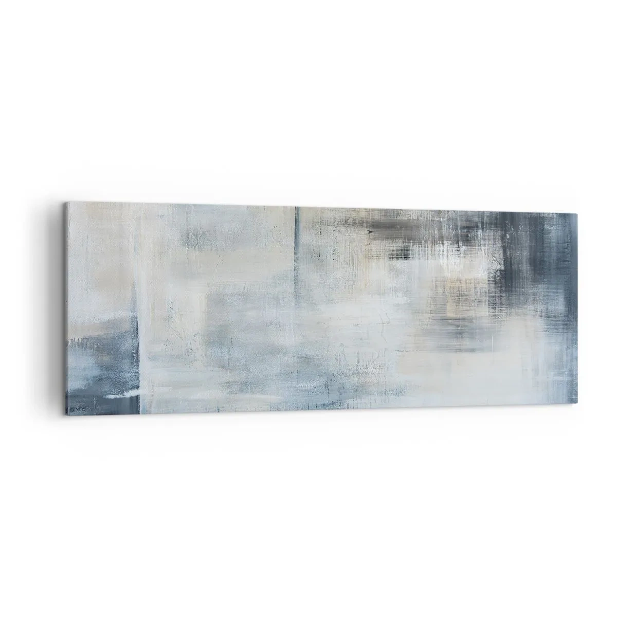 Impression sur toile - Image sur toile - Composition abstraite dans les tons de bleu et de gris - 140x50cm - Derrière le rideau bleu - Décoration murale moderne pour le salon et la chambre ARTTOR