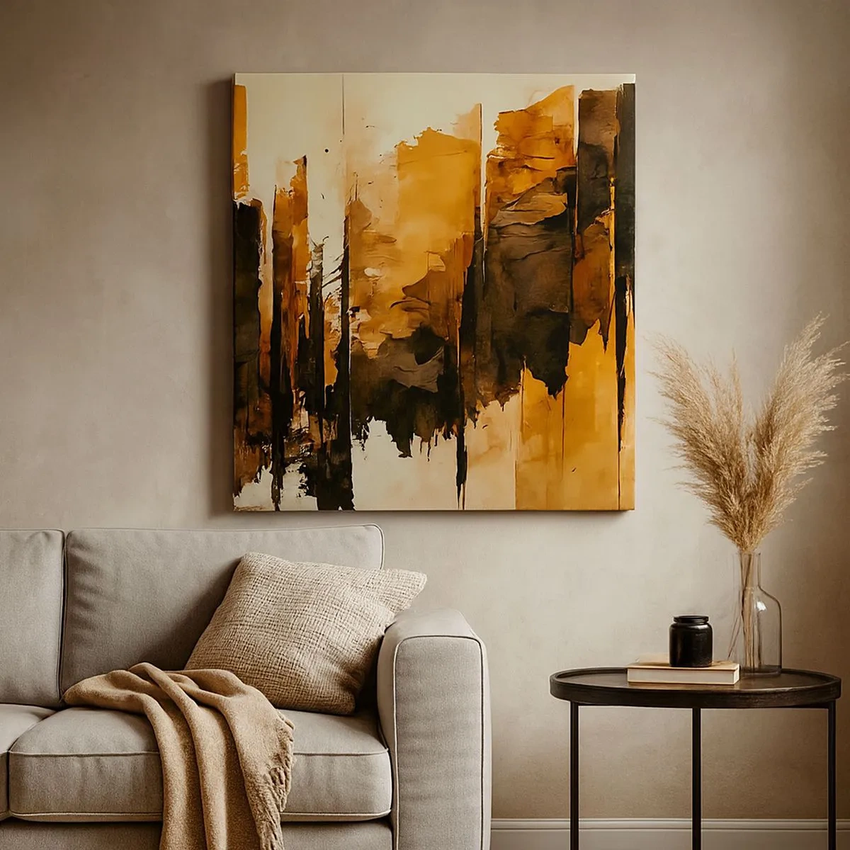 Impression sur toile - Image sur toile - Harmonie de noir et d'or - 30x30 cm