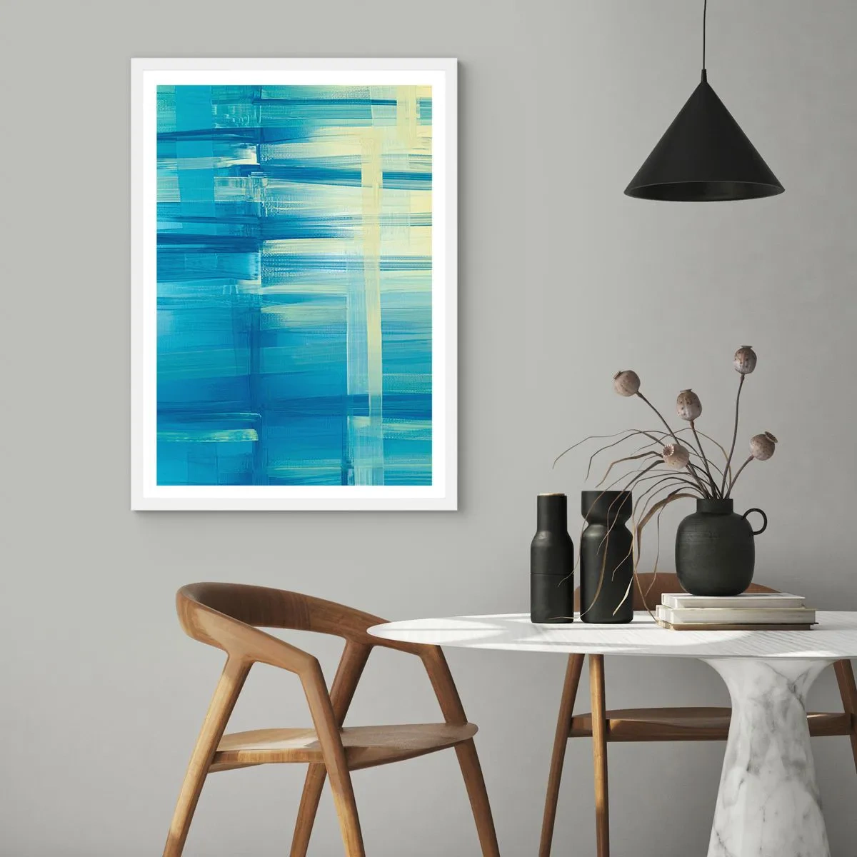 Affiche dans un cadre blanc - Poster - Composition en turquoise - 50x70 cm