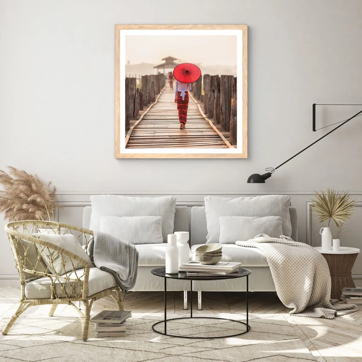 Affiche dans un chêne clair - Poster - Sur le vieux pont - 30x30 cm