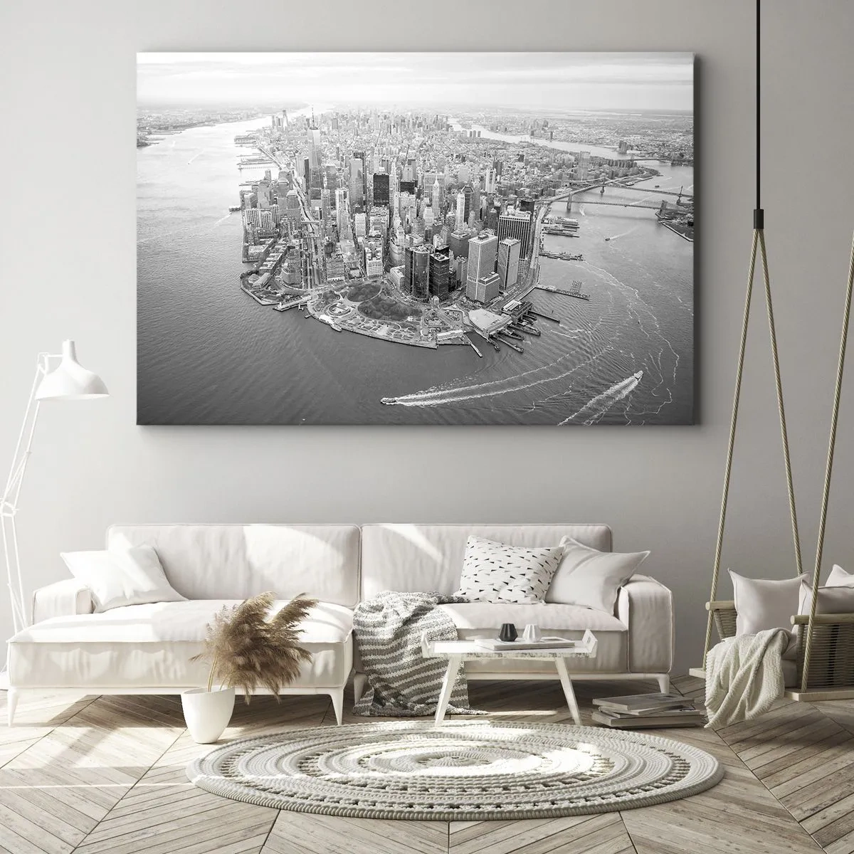 Impression sur toile - Image sur toile - Vue aérienne de Manhattan en noir et blanc - 70x50cm - Comment ne pas aimer ? - Décoration murale moderne pour le salon et la chambre ARTTOR
