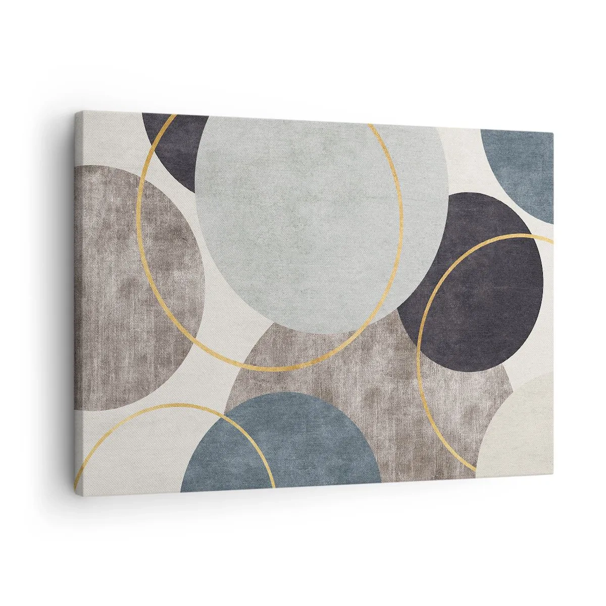 Impression sur toile - Image sur toile - Cercles géométriques dans les tons de gris, bleu et or - 70x50cm - Cercles sur cercles - Décoration murale moderne pour le salon et la chambre ARTTOR