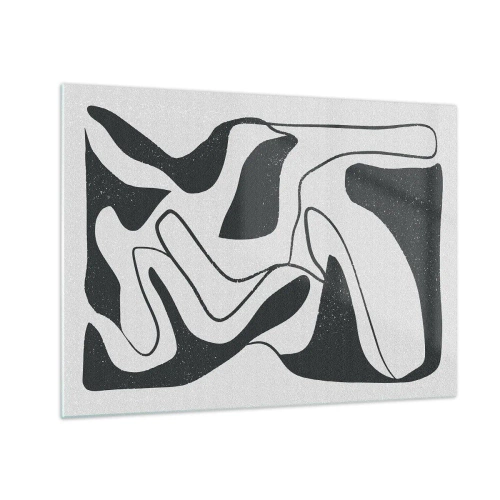 Impression sur verre - Image sur verre - Formes abstraites en noir et blanc ressemblant à un labyrinthe - 70x50cm - Amusement de labyrinthe abstrait - Décoration murale moderne pour le salon et la chambre ARTTOR