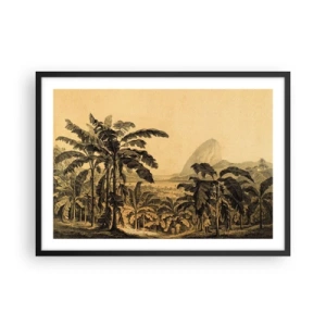 Affiche dans un cadre noir - Poster - Dessin de bananiers sur fond de paysage tropical - 70x50cm - Dans un climat colonial - Décoration murale moderne pour le salon et la chambre ARTTOR