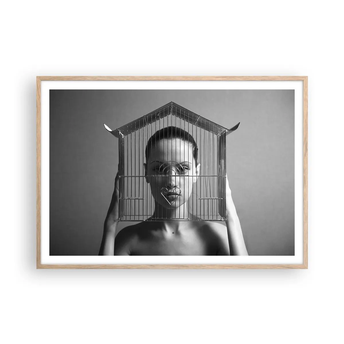 Affiche dans un chêne clair - Poster - Portrait un peu surréaliste - 100x70 cm