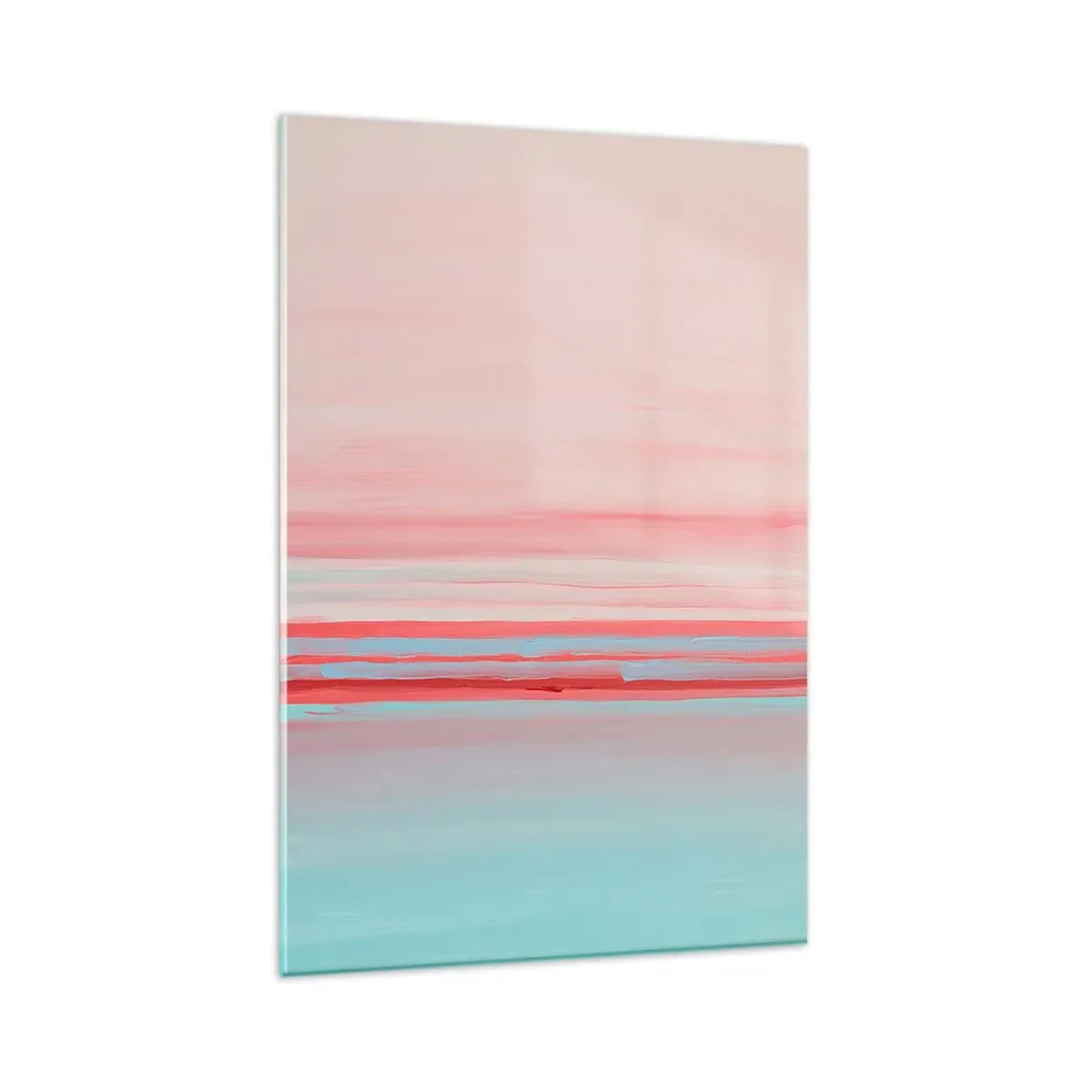 Impression sur verre - Image sur verre - Lignes pastel dans les tons rose et bleu dans une composition minimaliste - 80x120cm - Abstraction à l'aube - Décoration murale moderne pour le salon et la chambre ARTTOR