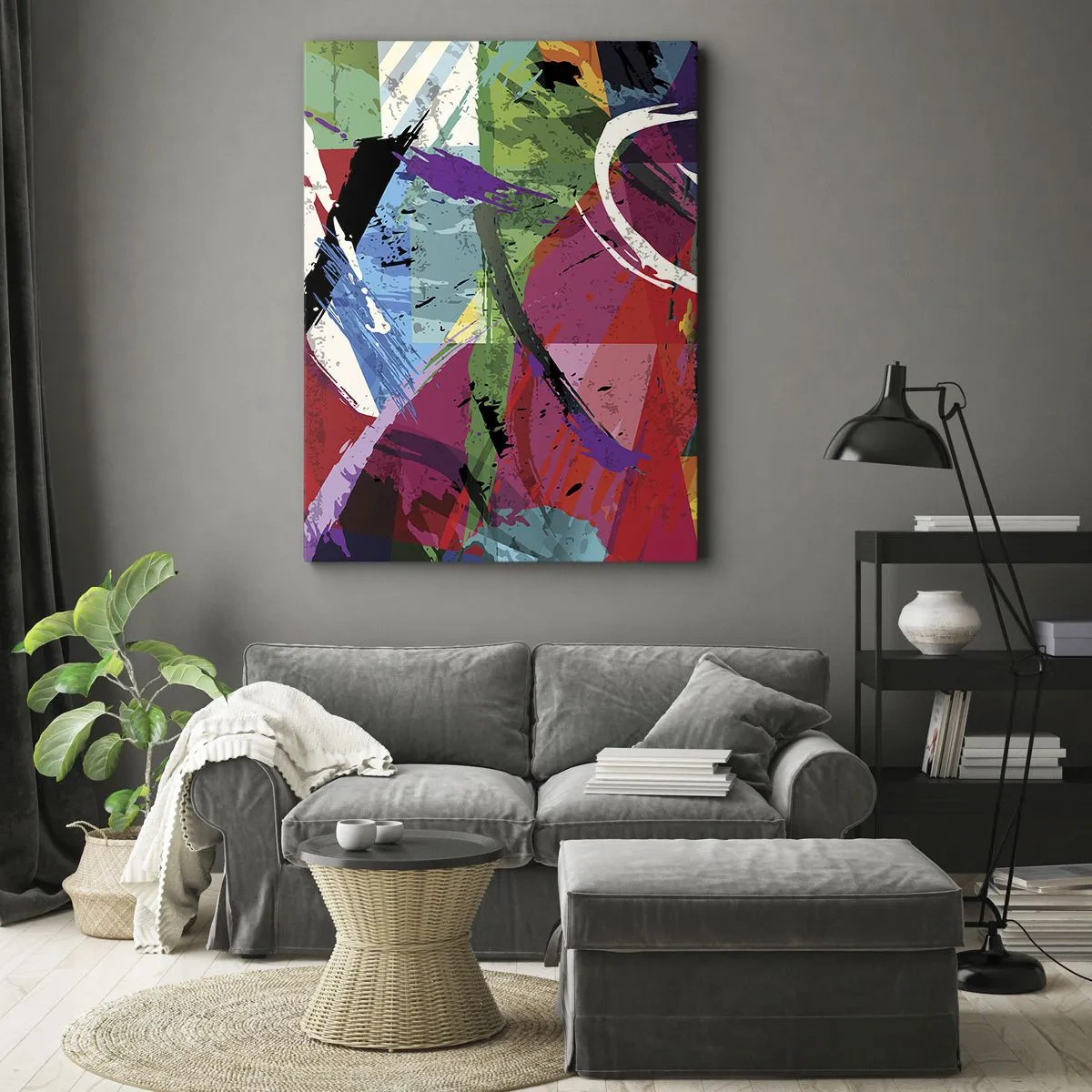 Impression sur toile - Image sur toile - Abstraction colorée avec des coups de pinceau dynamiques - 50x70cm - Rapide, vif et bondissant - Décoration murale moderne pour le salon et la chambre ARTTOR