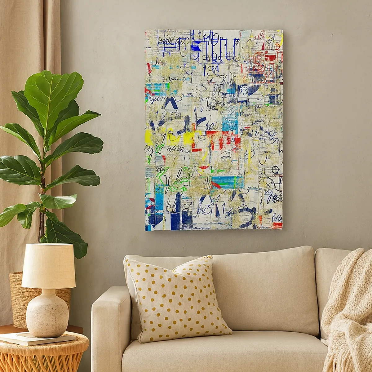 Impression sur toile - Image sur toile - Graffiti abstrait avec inscriptions et motifs colorés - 50x70cm - Ca fait juste plaisir aux yeux - Décoration murale moderne pour le salon et la chambre ARTTOR