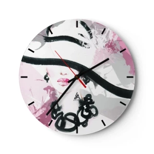 Horloge murale - Pendule murale - Un portrait élégant d'une femme dans un style noir et rose - 30x30cm - Portrait d'une dame en noir et rose - Décoration murale moderne pour le salon, la cuisine et la chambre ARTTOR
