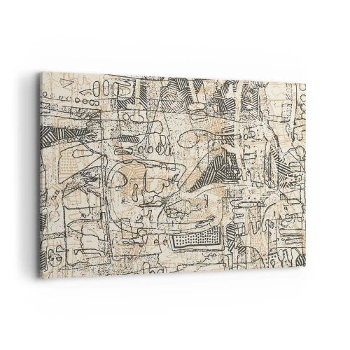 Impression sur toile - Image sur toile - Motifs abstraits et lignes sur fond beige - 120x80cm - Il attend d'être décodé - Décoration murale moderne pour le salon et la chambre ARTTOR