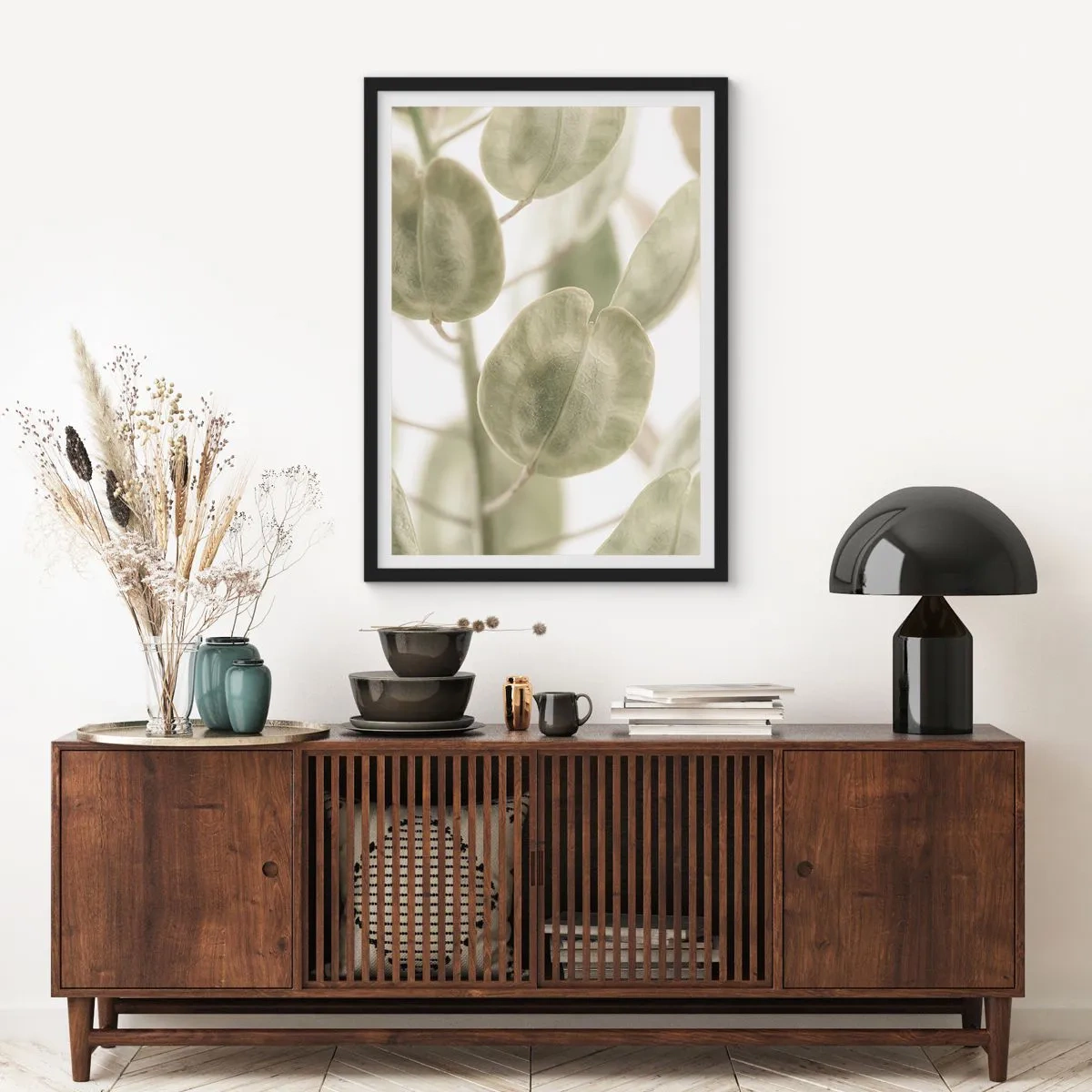 Affiche dans un cadre noir - Poster - Gros plan de feuilles vertes à la lumière naturelle - 50x70cm - Au commencement il y avait des feuilles... - Décoration murale moderne pour le salon et la chambre ARTTOR