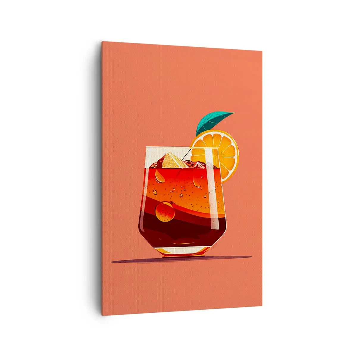 Impression sur toile - Image sur toile - Un verre de boisson et une tranche d'orange sur un fond orange - 80x120cm - Rafraîchissement d'été - Décoration murale moderne pour le salon et la chambre ARTTOR