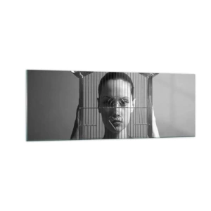 Impression sur verre - Image sur verre - Femme derrière une cage dans un style surréaliste - 140x50cm - Portrait un peu surréaliste - Décoration murale moderne pour le salon et la chambre ARTTOR